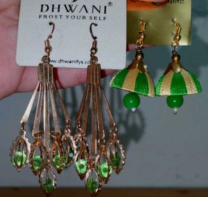 Green & Gold Statement Earrings - Dhwani