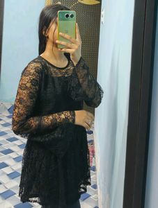 Black Lace Peplum Top