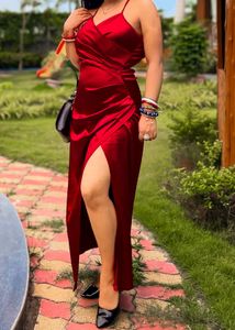 Elegant Red Satin Slip Dress