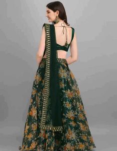 Girls Green Organza Lehenga