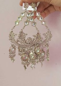Silver Mirror Work Traditional Earrings