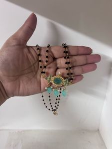 Black Bead &amp; Pink Stone Necklace