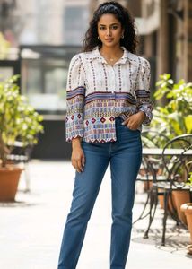 Vero Moda Boho Printed Shirt with Puffed Sleeves