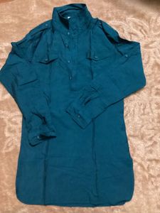 Teal Button-Up Kurta For Boys