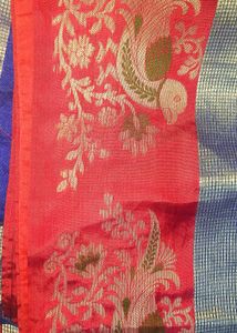 Blue Saree With Parrot Borders🥻