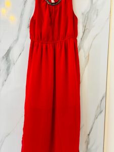 Red Dress Embellished Neckline