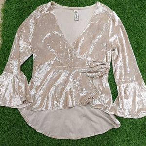 Velvet Wrap Top with Bell Sleeves