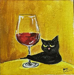 Cat with wine acrylic art