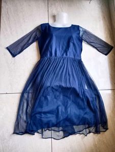 Navy Blue Sheer Overlay Dress