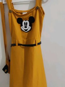 Girls Yellow Mickey Dress with Purse