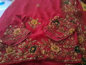 Dark Pink Saree With Embroidery Work No Ret