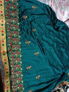 Elegant Teal Embroidered Saree