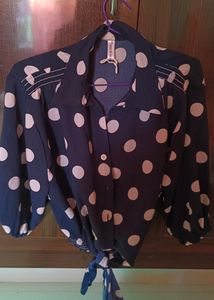 Unused Beautiful Navy Blue Top With Pulka Dott Top