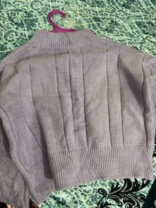 Lavender Cable Knit V-Neck Sweater