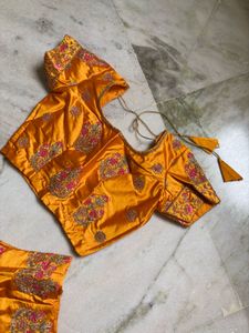 Mustard Embroidered Silk Lehenga Set