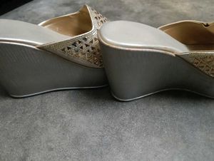 Elegant Gold Wedge Heel Slides
