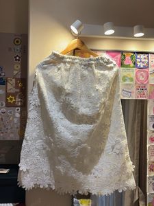 3D Flowers White Lace Skirt