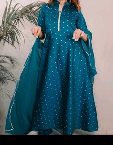 Teal Polka Dot Anarkali Suit Combo 2