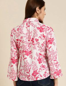 Valentine Special Shawl Collar Floral Print Top