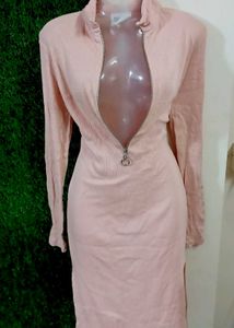 Ribbed Zipper Bodycon Midi