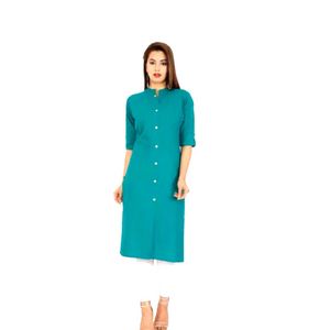 Elegant Teal Kurti with Mandarin Collar