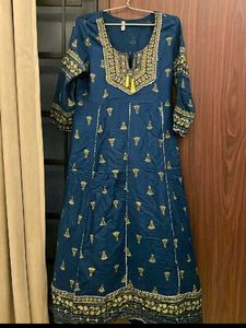Teal Embroidered Ethnic Kurta