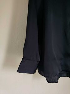 Navy Long Black Satin Shirt