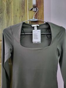 H&amp;M Olive Square Neck Long Sleeve Top/XS