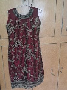 Burgundy Embellished Party Dress
