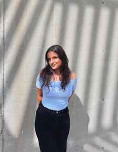 Blue Floral Embroidered Crop Top