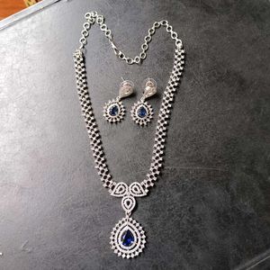 Elegant Blue Stone AD Necklace & Earring Set