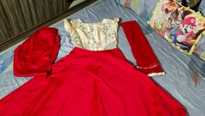 Red And Cream Anarkali Kurta Set