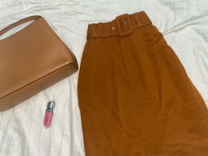 Vintage Brown Belted Midi Skirt