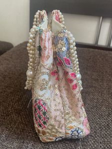 Embroidered Pearl Handle Handbag