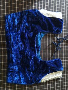 Pista And Blue Color Velvet Touch Saree
