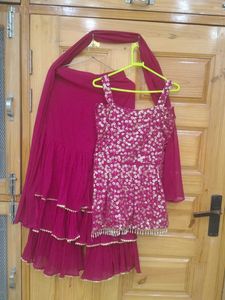 Pink Sequined Sharara Set With Duppata