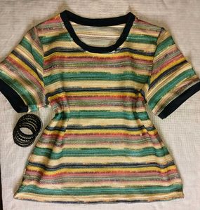 White Embroidered And Multi Color Stripped Top