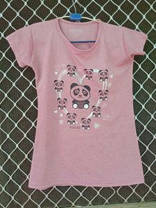 Cute Panda Graphic Pink T-Shirt