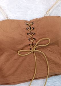Brown Lace-Up Corset Top