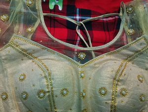 Party Wear Round Neck Pearl Embellished Blouse