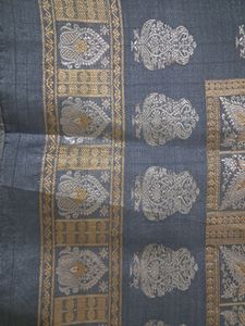 Silver Tussar Silk Saree With Zari Work Golden