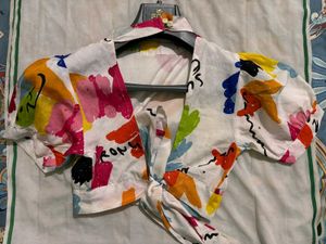 Funky Print Tie-Front Top