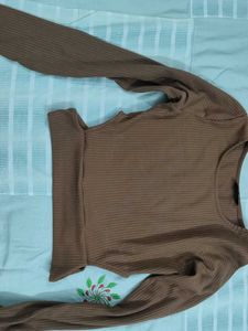 Brown Ribbed Cutout Top
