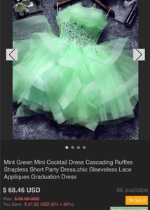 Green cocktail dress cascading ruffles strapless s