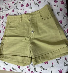 Olive Green Denim Shorts