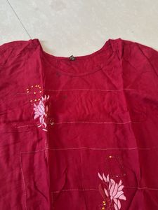 Maroon Floral Embroidered Kurti