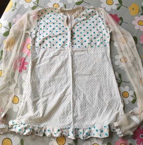 💙 Cute White &amp; Blue Polka Dot Kurti