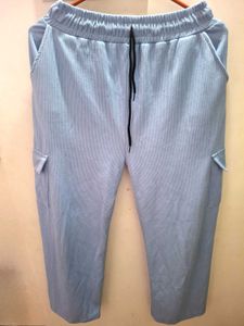 Blue Striped Cropped Pants