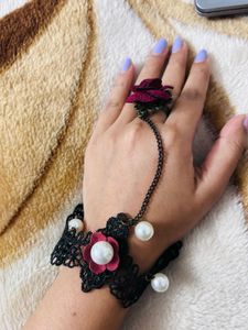 Beautiful Black Lace &amp; Pearl Bracelet