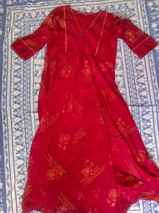 Red Floral Print Kurta